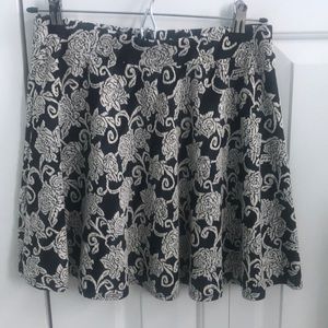 Rose Print Black and White Skater Skirt